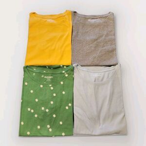 Large (10-12) Old Navy Softest Tee Girls T-shirts 4 Pack Green Yellow Gray Blue